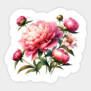 botanic watercolors, pink flowers peony flowers Sticker